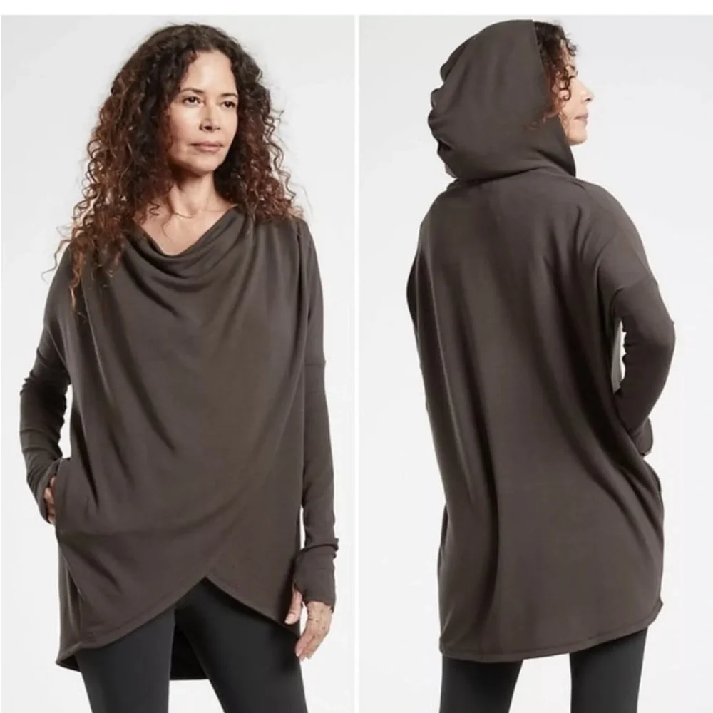 ATHLETA Walnut Brown Purana Wrap Hoodie Size Medium - Picture 3 of 7